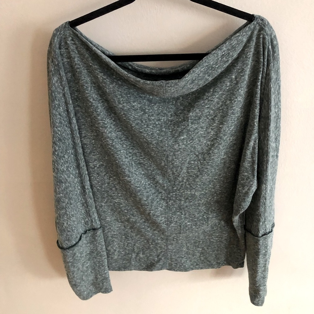 Free People Green & White boat neck sweater